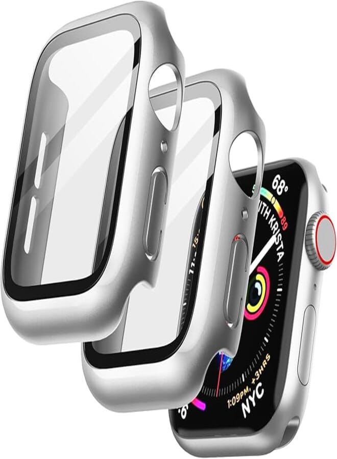 JETech Case with Screen Protector for Apple Watch SE (2022/2020) /Series 6 5 4 44mm, Overall Protective Cover, Built-in Tempered Glass Film High Sensitivity, 2 Pack (Silver)
